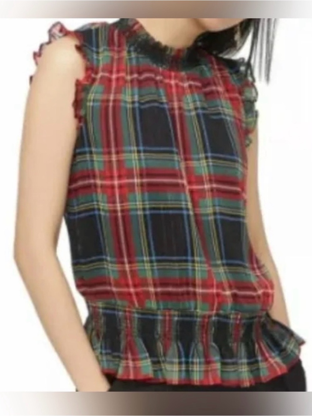 J. Crew - NWT - Red and Black Plaid Ruffle Shell